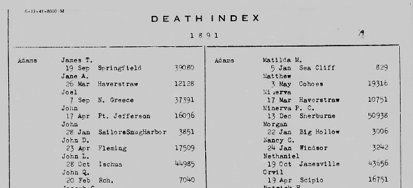 Index To New York State Deaths (Outside Of New York City), 1880-1956 ...