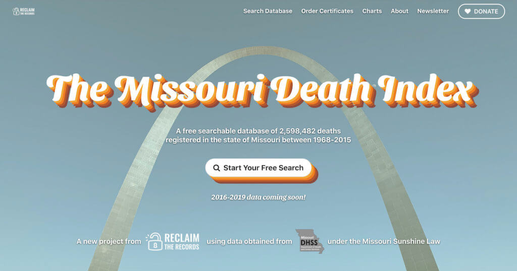 Missouri Death Index 1968 2015 Reclaim The Records   Missouri Death Index 1024x538 